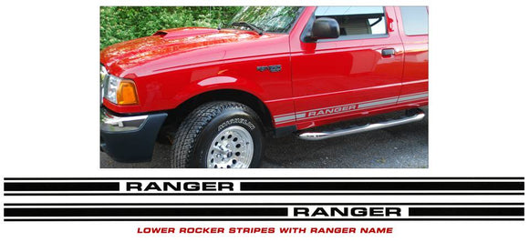 Ford Ranger Lower Rocker Stripes Decal - Ranger Name