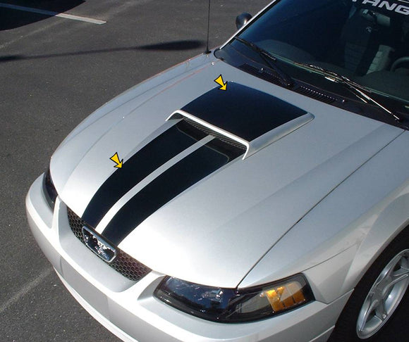 1999-04 Mustang GT Dual Hood Stripe Kit with Scoop Blackout Decal