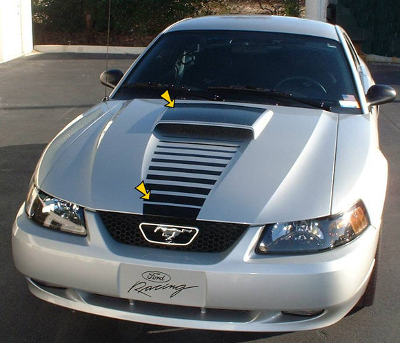 1999-04 Mustang GT Reverse Fade Hood Stripe Kit with Scoop Blackout Decal
