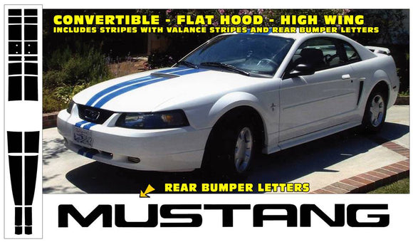 1999-03 Mustang Lemans Racing Stripes Decal - V6 - Convertible - Flat Hood - Air Dam
