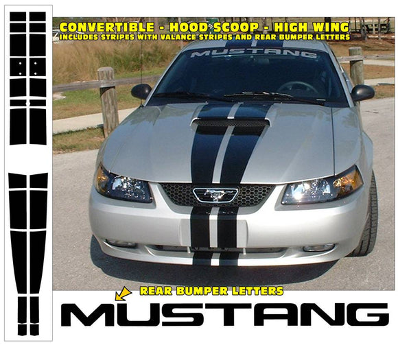 1999-04 Mustang Lemans Racing Stripes Decal - GT - Convertible - Hood Scoop