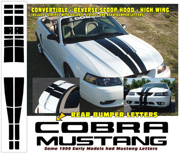 1999-02 Mustang Lemans Racing Stripes Decal - Cobra - Convertible - Reverse Hood Scoop
