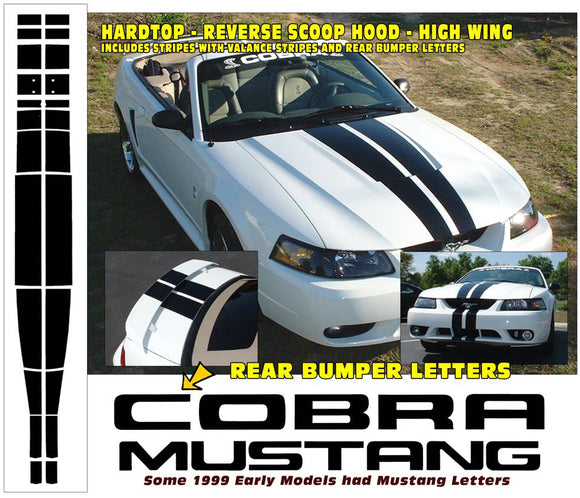 1999-02 Mustang Lemans Racing Stripes Decal - Cobra - Hardtop - Reverse Hood Scoop