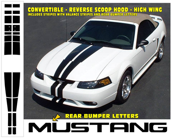 2003-04 Mustang Lemans Racing Stripes Decal - V6 - Convertible - Reverse Hood Scoop