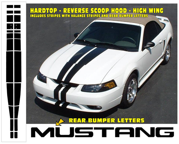 2003-04 Mustang Lemans Racing Stripes Decal - V6 - Hardtop - Reverse Hood Scoop