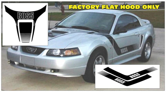 1999-03 Mustang Boss Hood and Side Stripe Decal Kit - Boss Name - Flat Hood