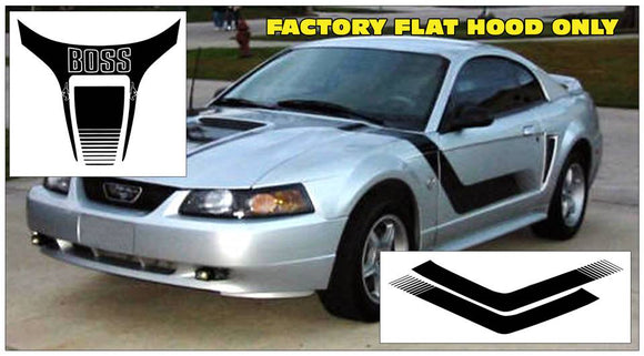 1999-03 Mustang Boss Hood Decal with No Name Side Stripe Kit - Flat Hood Models