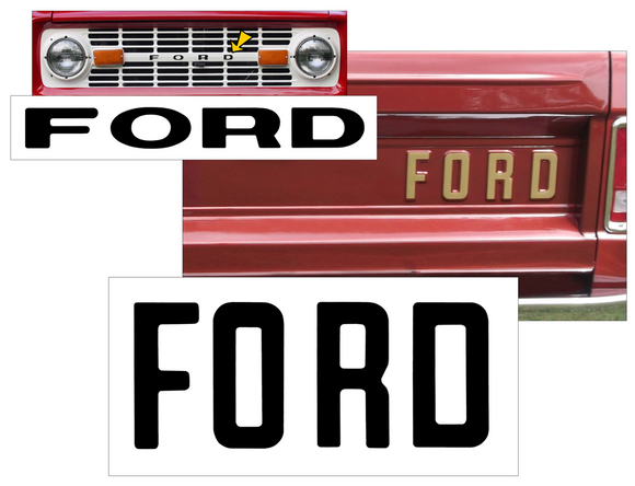 1966-77 Ford Bronco Grille Letter and Tailgate Letter Decal Combo Kit