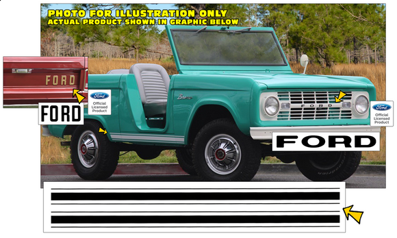 1966 Ford Bronco Rocker Stripe Decal Kit with Tailgate and Grille Letters