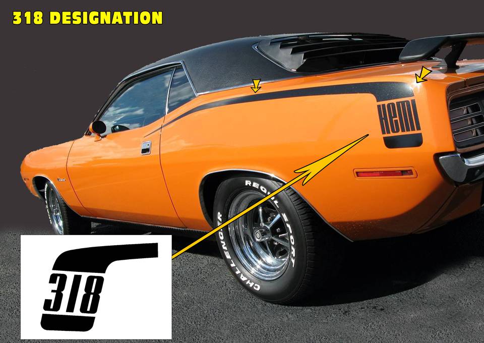 1970 Plymouth Barracuda 318 Hockey Stick Stripe Decal