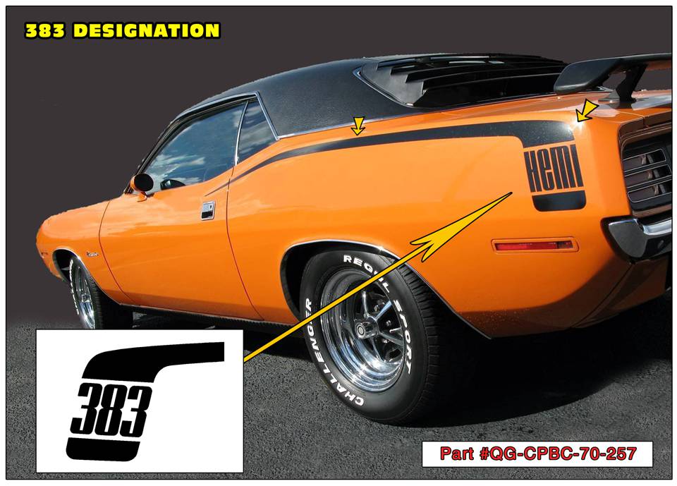 1970 Plymouth Barracuda Hockey Stick 383 Stripe Decal