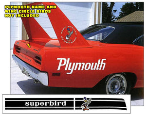 1970 Plymouth Superbird Deck Lid Stripe Decal with Name and Standing Bird