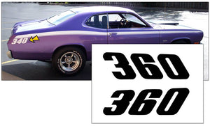1971-74 Plymouth Duster Quarter Panel Decal Set - 360 Numeral