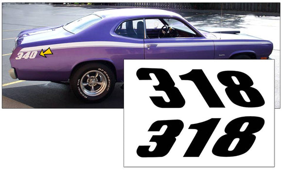 1971-74 Plymouth Duster Quarter Panel Decal Set - 318 Numeral