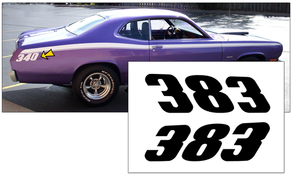 1971-74 Plymouth Duster Quarter Panel Decal Set - 383 Numeral