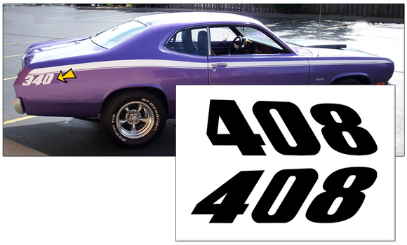 1971-74 Plymouth Duster Quarter Panel Decal Set - 408 Numeral