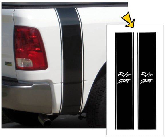 Dodge Truck Vertical Bed Stripe Decal Kit- R/T Sport Name - 8.5