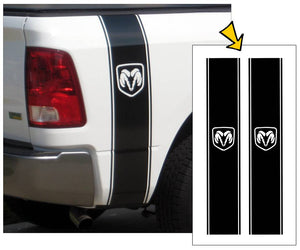 Dodge Truck Vertical Bed Stripe Decal Kit - Ram Head Logo - 8.5 x 50