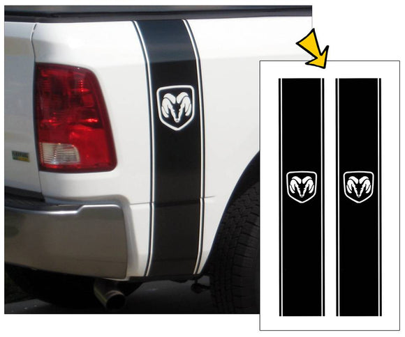 Dodge Truck Vertical Bed Stripe Decal Kit - Ram Head Logo - 8.5