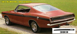 1969 Plymouth Barracuda Formula S Upper Body Stripe Decal Kit - 383 Numeral