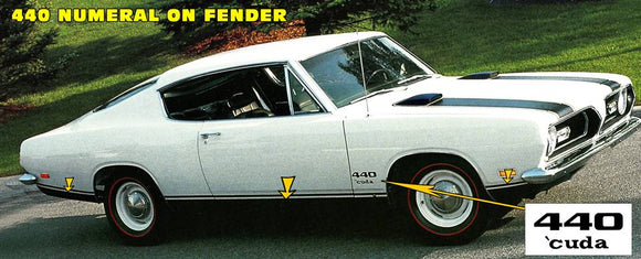1969 Plymouth Barracuda Lower Body Stripe Decal Kit - 440 Cuda