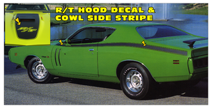 1971 Dodge R/T Charger Hood Cowl and Side Stripe Decal Kit with R/T Hood Blackout