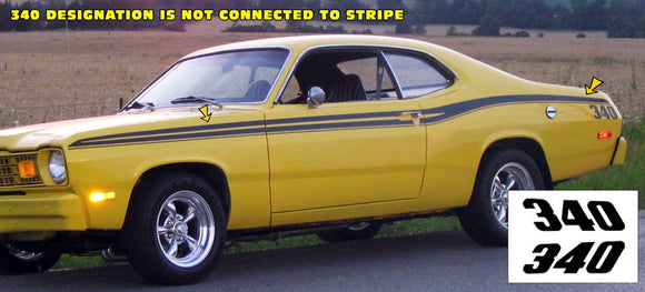 1973-74 Plymouth Duster 340 Side Stripe Decal Kit - 340 Not Connected