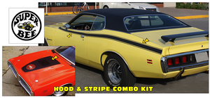 1971 Dodge Charger Super Bee Combo Kit - Side & Cowl Stripe Decal Kit  and  Hood Black Ou