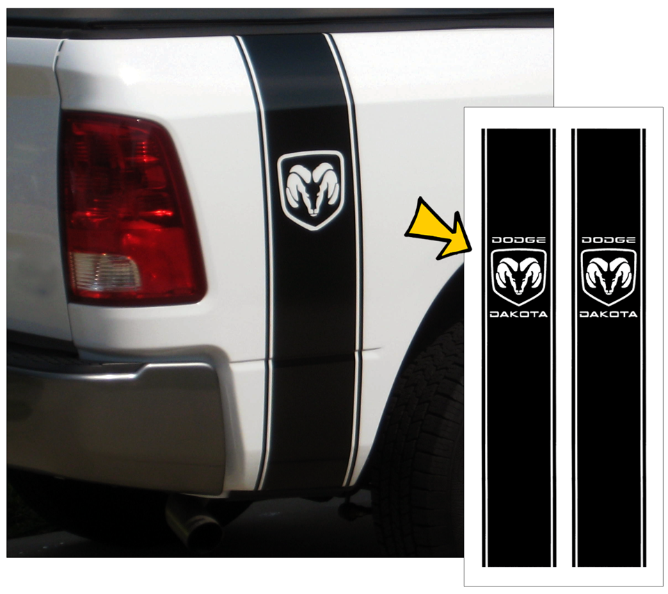 Dodge Dakota Truck Vertical Bed Stripe Decal Kit - DODGE - Ram Head ...