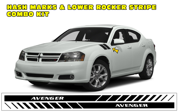 Dodge Combo Kit - Lower Rocker AVENGER Fader Stripe Decal Kit and Hash Marks