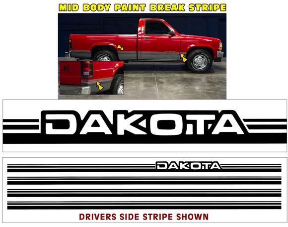 1991-93 Dodge Dakota Truck Mid Body Stripe Decal Kit  - Paint Break