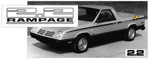 1984 Dodge Rampage 2.2 Body Stripe Decal Kit with Hood Decal for Flat Hood