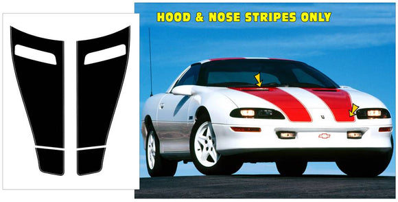 1993-97 Camaro & Z28 or 1997 30th Anniversary - Hood & Nose Stripe Decal Kit - Four Pieces