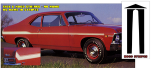 1969-72 Chevy Nova - Side and Hood Stripe Decal Kit - No Name - HUMP