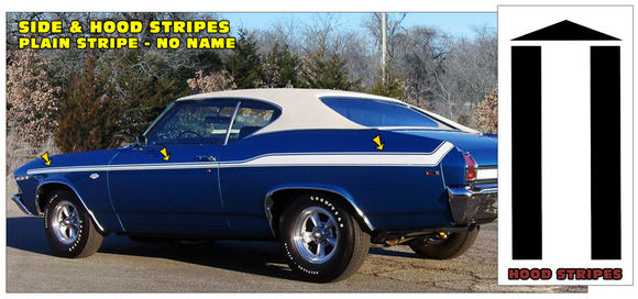 1969 Chevelle - Side and Hood Stripe Decal Kit - No Name - HUMP