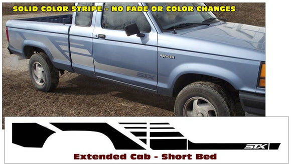 1991-92 Ford Ranger STX Side Stripe Decal Kit - Extended Cab - Short Bed
