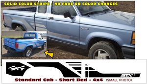 1991-92 Ford Ranger STX 4x4 Side Stripe Decal Kit - Standard Cab - Short Bed