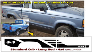 1991-92 Ford Ranger STX 4x4 Side Stripe Decal Kit - Standard Cab - Long Bed